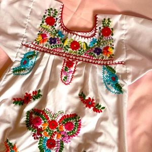 Girl Authentic White Embroidered Mexican Puebla Tunic Dress